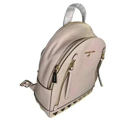 NWT Michael Kors Brooklyn Medium Studded Pebbled Leather Soft Pink Backpack - Picture 7 of 12